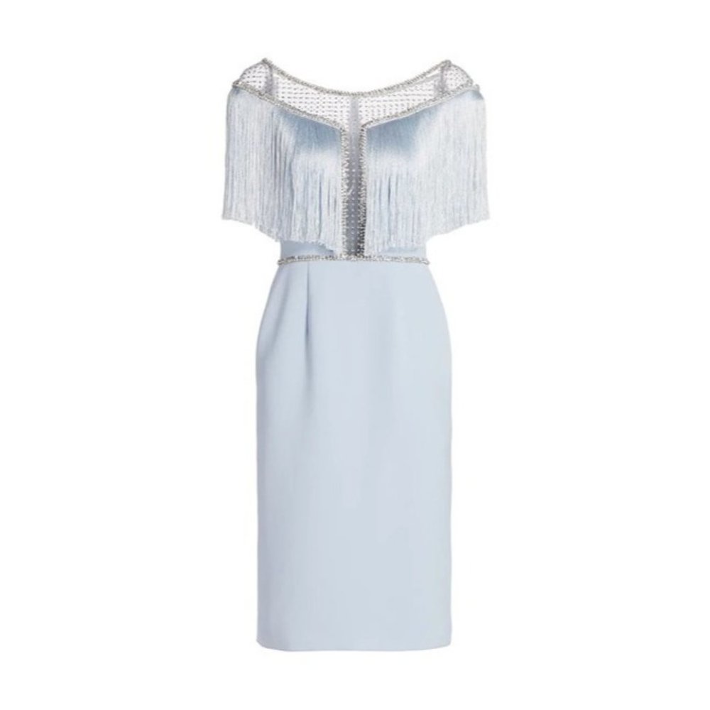 JENNY PECKHAM Blue Jolene Crepe Crystal Illusion Fringe In Galveston Dress